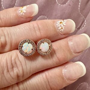 Opal Halo Stud Earrings in Rose Gold